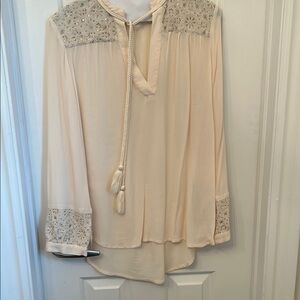 Massimo Cream Tie Front Lace Blouse